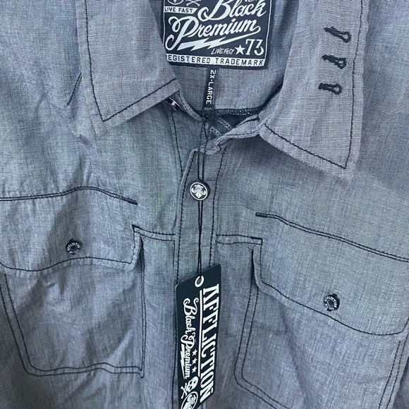 Affliction Black Premium Graphic Button Up Shirt Men Size 2XL Gray - Picture 4 of 8